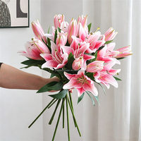 L-105 Hochwertige Weiche Realistische Künstliche Lilie in Rosa mit 2 Köpfen, Große Kunstblume mit Echtem Touch für Hochzeiten und Weihnachten