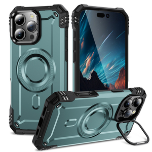 เคสโทรศัพท์แบบแข็งแรงทนทาน TPU+PC ดีไซน์เท่ห์ พร้อมกรอบโลหะป้องกันกล้อง ขาตั้งในตัว รองรับการชาร์จไร้สาย แม่เหล็กยึดติด สำหรับ 16 Plus - Product Image 2