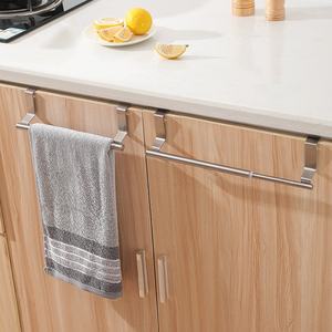 Porte-serviettes en acier inoxydable pour porte d'<span class=keywords><strong>armoire</strong></span> de cuisine et de salle de bain, avec une seule barre, installation <span class=keywords><strong>sans</strong></span> perçage, fixation sur porte et mur - Product Image 3