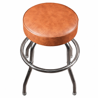 Tabouret de bar moderne avec assise ronde rembourrée en PU, piétement en métal chromé et repose-pieds, idéal pour restaurants, cafés et comptoirs.