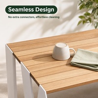 Ensemble de table à manger de patio extérieur contemporain tout-en-un avec bancs latéraux doubles intégrés, surface en acier galvanisé + robuste