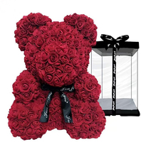 Cadeaux de Noël et de la Saint-Valentin en gros, fleurs artificielles en mousse PE de 25 cm, décoration florale de la Saint-Valentin, ours en roses avec boîte