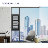 Ventanas abatibles de aluminio de fábrica de China Rogenilan, precio de ventana abatible de vidrio templado con barra de seguridad que se puede abrir