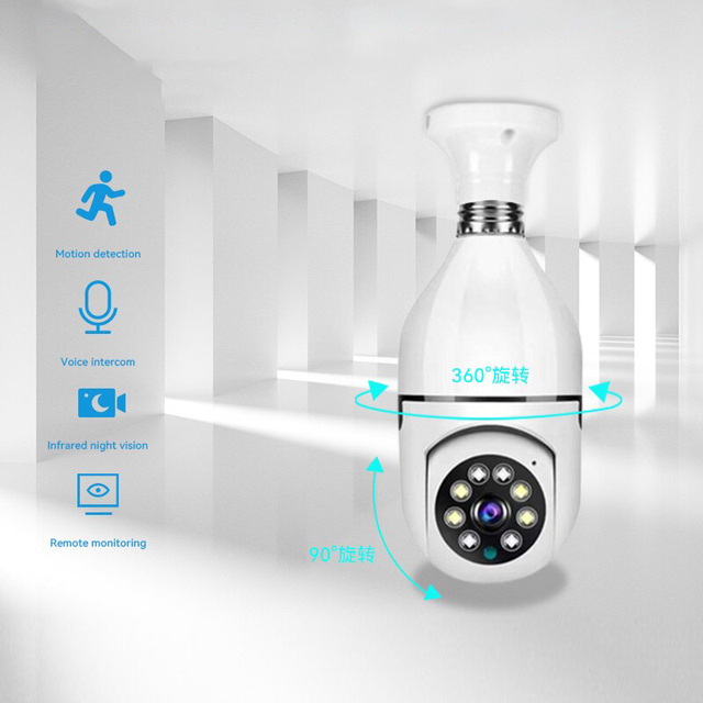 Bulb Surveillance Camera Night Vision Full Color Automatic Human Tracking Zoom Indoor Security Monitor Wifi Camera