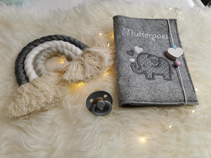 Jerman buatan tangan bersalin log penutup gajah abu-abu merasa poliester mutterpass untuk menyimpan surat kelahiran sepasang - Product Image 4