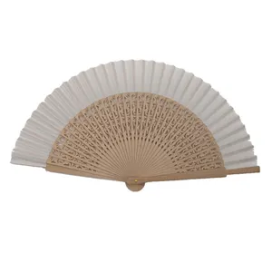 Wholesale 23cm hollow wooden fan Handcrafted Hand Fan with Cotton Fabric and Wood Ribs for Summer
