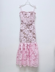 Vestido Bettergirl, novedades Ramadán 2026, color <span class=keywords><strong>rosa</strong></span> flor <span class=keywords><strong>de</strong></span> cerezo, encaje soluble en agua, corte ajustado, con tirantes. - Product Image 5