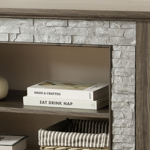 Meuble TV moderne de 70 pouces avec rangement à 2 portes, console multimédia en faux pierre, grand centre de divertissement gris - Product Image 6