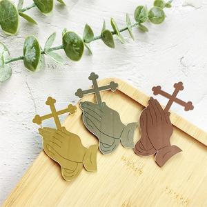 Cruz acrílica dorada con espejo para decoración de magdalenas, decoración para <span class=keywords><strong>bautizo</strong></span>, pasteles, Baby Shower, suministros para fiesta de primera comunión - Product Image 2