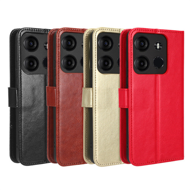 Mobile Phone Leather Case Crazy Horse Pattern Flip Card Shockproof Wallet Function for Tecno Spark Go 2023 Smart 7 HD
