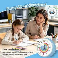 60-Minuten Geräuschloser Countdown-Timer mit AA-Batterie für Kinder, Hausaufgaben, Sport, Umweltfreundlicher Kunststoffrahmen, Analoger Wecker mit Bemalter Anzeige