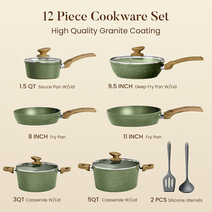 Juego de Utensilios de Cocina de Aluminio Forjado de 12 Piezas de Alta Calidad, Moderno, con Revestimiento Cerámico, Tapas de Vidrio y Silicona, y Asas de Acero Inoxidable - Product Image 2