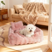 Coussin apaisant pour chat en fausse fourrure de lapin, ultra doux, rond, en forme de donut, antidérapant, lavable, nid douillet pour chats et petits chiens