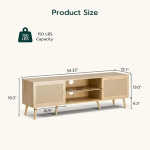 Soporte para <span class=keywords><strong>TV</strong></span> de 65'', Centro de Entretenimiento con Puerta de Ratán, Estantes y 2 Gabinetes, Consola Multimedia Larga Estilo Boho para Sala de Estar, Natural - Product Image 6