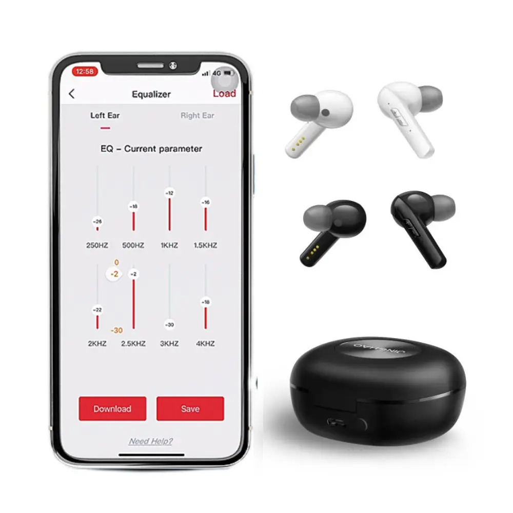 Jinghao 2024 schwarz weiß binaural kabellos wiederaufladbar smart app kontral selbständiger verstärker bluetooth-hörgerät