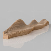Banc de siège en bois massif découpé en forme de vague, pieds coniques, pour centre commercial et zone de repos publique, chaise d'attente personnalisable