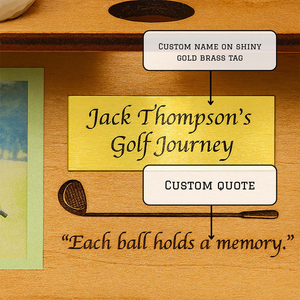 رف خشبي مخصص لعرض كرات الجولف مع صورة، هدية خشبية لعيد الأب لحفظ الذكريات، رف تذكاري للاعبي الجولف - Product Image 5