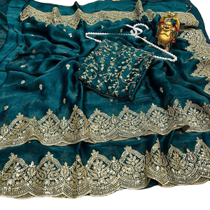 Blouse de sari indien pour femme, prête à porter, pour mariage et occasions festives, été/hiver, en mousseline Fendi de haute qualité, avec sequins, style designer Bollywood - Product Image 1