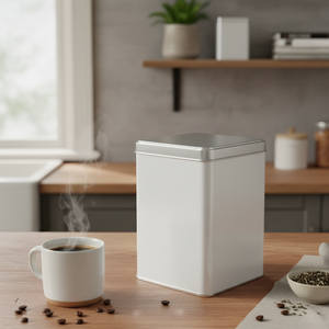 Kontensan L479 Lata Cuadrada de Metal de 1 Litro para Té, Café y Bebidas Calientes, 87x87xH125 mm, Tapa Deslizante - Product Image 3