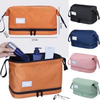 Tas Kosmetik Besar Tahan Air Portabel untuk Perjalanan Bisnis, Pemisah Basah Kering Bergaris Nilon, Tas Makeup Berkualitas Tinggi