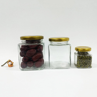 Pot de conservation carré en verre transparent avec couvercle à vis, récipient en verre vide pour miel, confiture, épices, noix, aliments secs, emballage