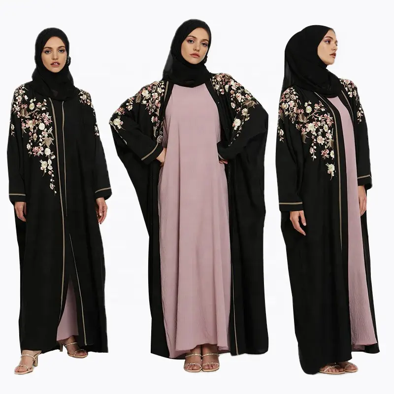 2023 mùa hè màu đen hoa thêu mở khiêm tốn abaya hồi giáo quần áo phụ nữ Dubai hồi giáo ăn mặc mới Thổ Nhĩ Kỳ abaya Dresses