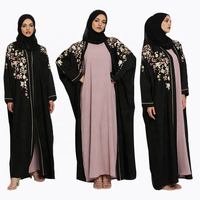 Nouvelle Abaya Turque Été 2023 Noire Broderie Florale Ouverte Modeste Vêtement Islamique Femme Robe Musulmane Dubaï