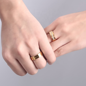 <span class=keywords><strong>Anillo</strong></span> de compromiso para parejas, banda de oro de 18K con incrustaciones, conjunto de dos piezas para mujer y <span class=keywords><strong>hombre</strong></span>, anillos de boda de circonia cúbica - Product Image 2