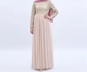 Turco modesto en línea gasa alta cintura islámica musulmana <span class=keywords><strong>ropa</strong></span> mujer vestido negro Abaya Maxi vestidos - Product Image 1