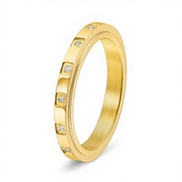 Bague rotative en zircon pour femme, en acier inoxydable, inaltérable, à profil étroit