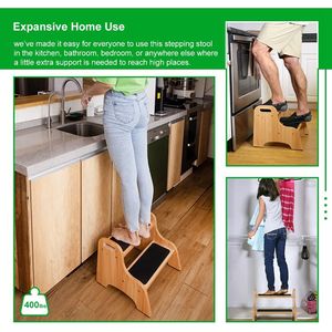 Taburetes de bambú de madera para niños, taburete de 2 escalones para niños pequeños con superficie de escalón antideslizante, taburete de escalón portátil - Product Image 5