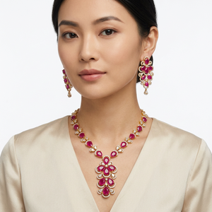 Parure de bijoux de luxe en laiton plaqué rhodium avec cristaux roses, pendentif goutte d'eau, collier et boucles d'oreilles pour femme, cadeau de mariage classique - Product Image 2
