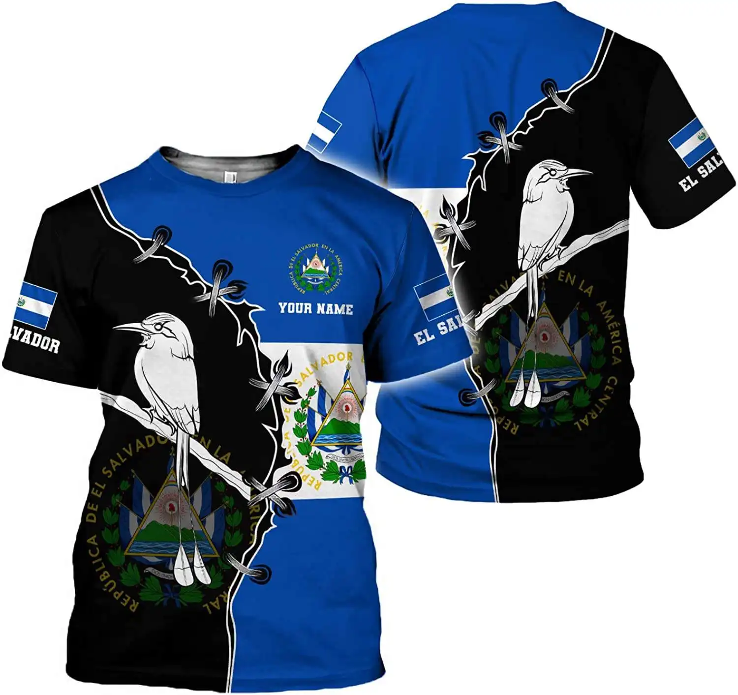 Camiseta personalizada con estampado de bandera de EL Salvador para correr, camiseta de sublimación de poliéster, ropa de cuello redondo para gimnasio de verano para hombre