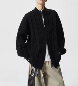 Cardigan en laine tricoté <span class=keywords><strong>torsadé</strong></span> pour <span class=keywords><strong>homme</strong></span>, <span class=keywords><strong>col</strong></span> <span class=keywords><strong>montant</strong></span>, coupe décontractée, anti-rétrécissement, anti-boulochage, idéal pour l'hiver - Product Image 2
