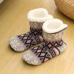 Cozy <strong>Women's</strong> Crew Length Autumn Winter Mid-Calf Thermal Warm Floor <strong>Socks</strong> Thick <strong>Fleece</strong> Knitted Silicone Gripper Indoor Wear - Product Image 5