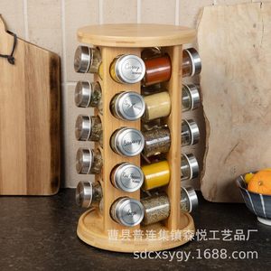 Bamboo <b>Rotating</b> <b>Spice</b> <b>Rack</b> 5 Layer Solid Wood Kitchen Condiment Storage Desktop Organizer Round Shape - Product Image 3