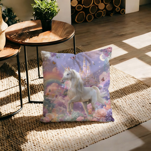 Fodera per <span class=keywords><strong>cuscino</strong></span> da divano con stampa fronte-retro a forma di fiore di <span class=keywords><strong>unicorno</strong></span> arcobaleno, <span class=keywords><strong>federa</strong></span> decorativa quadrata per cuscini da camera - Product Image 2
