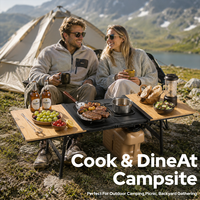 Table de camping portable en bambou et métal, table IGT coulissante, table de camping légère pour la cuisine en camping, avec charnières pliantes