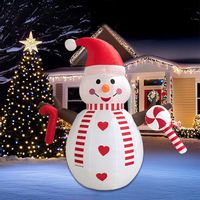 Bonhomme de neige gonflable de Noël écologique et imperméable de 1,80 m avec chapeau de Père Noël et canne en sucre décorée de lumières LED pour la cour