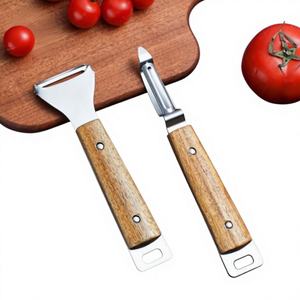 Ensemble d'ustensiles de cuisine en acier inoxydable avec poignée en bois, éplucheur non électrique, pelle à fromage, ouvre-boîte, râpe à melon, râpe à fruits, batteur à œufs - Product Image 3