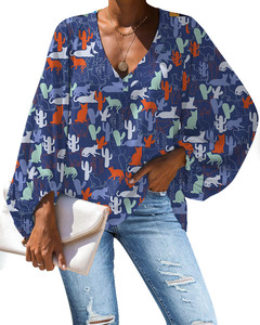<span class=keywords><strong>Blusa</strong></span> de mujer 2025, ropa elegante para discoteca, Tops únicos con estampado de gato de Cactus encantador, blusas de mujer, ropa personalizada, Tops de <span class=keywords><strong>manga</strong></span> abullonada - Product Image 1