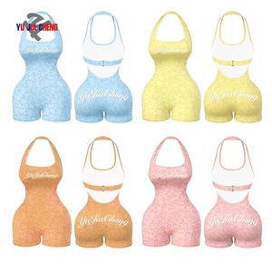 <span class=keywords><strong>Tuta</strong></span> intera estiva personalizzata Y2K con stampa <span class=keywords><strong>leopardata</strong></span>, scollatura all'americana, senza schienale, per fitness femminile - Product Image 1