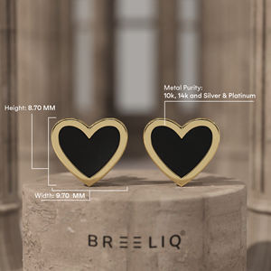 Boucles d'oreilles clous en or blanc massif 14 carats avec cœur noir pour femme, style onyx élégant et minimaliste, bijoux en émail en forme de cœur, cadeau de luxe pour elle - Product Image 2