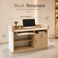 Comptoir de réception moderne à coins arrondis avec LED, surface douce cannelée en MDF, bureau d'accueil personnalisé pour salon de beauté, institut de manucure, clinique