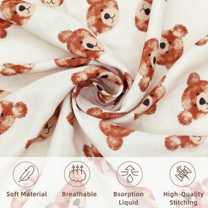 100% coton mousseline 2 couches armure couverture Ultra doux respirant lumière Beige <span class=keywords><strong>marron</strong></span> ours en peluche imprimé bébé poussette couverture - Product Image 4