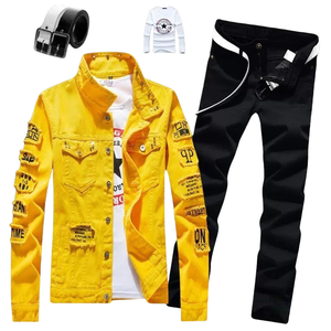 <span class=keywords><strong>Costume</strong></span> d'affaires pour <span class=keywords><strong>homme</strong></span>, <span class=keywords><strong>veste</strong></span> en jean printemps-automne avec pantalon long plissé et fermeture éclair, tendance et élégant - Product Image 6