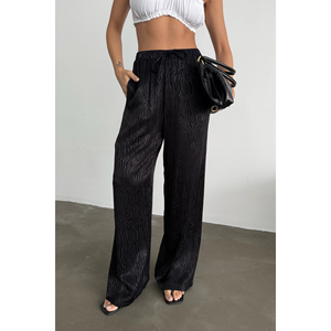 Pantalon Jacquard en Satin pour Femme, Respirant, Noir, Taille Élastique, Taille Mi-Haute, Tissu Tissé, Lavage Coloré pour la Saison Automne - Product Image 4