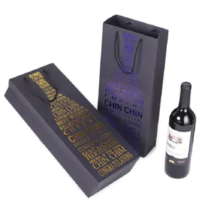 Amostra livre de garrafa de vinho personalizado de luxo, impressão dobrável, saco de papel para garrafas de vinho com alças