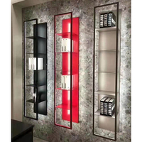 Étagères murales flottantes à 5 niveaux en alliage d'aluminium Étagère décorative en métal pour la maison Étagère murale pour armoire à vin rouge avec lumière LED