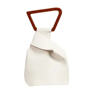 Bolsa de mão de couro feminina, sacola de mão com alça acrílica irregular para mulheres, material de poliuretano
